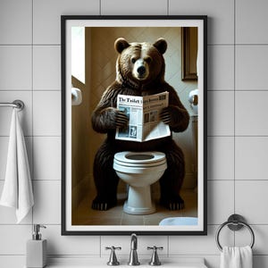 Funny Bear Bathroom Wall Art | Bear on Toilet Poster | Animal Restroom Decor | Bathroom Humor | Gift for Animal Lovers | Instant Download