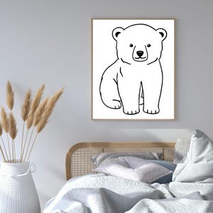 Bear Line Art Printable – Minimalist Woodland Nursery Wall Art – Cute Black and White Animal Illustration – Digital Download