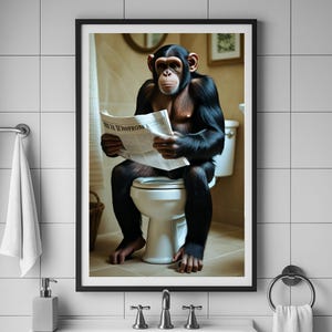 Funny Chimpanzee Bathroom Wall Art – Jungle Monkey Humor Printable – Quirky Bathroom Decor – Animal Wall Art – Digital Wall Art Download