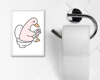Funny Goose Bathroom Wall Art, Toilet Humor Poster, Goose Reading Newspaper Print, Digital Download, Cute Bathroom Decor, Farmhouse Humor