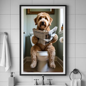 Funny Golden Doodle Bathroom Wall Art – Printable Dog Bathroom Decor – Quirky Pet Humor Poster – Animal Art– Digital Download for Dog Lovers