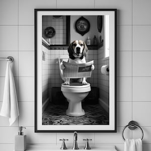 Beagle Bathroom Wall Art, Funny Dog Bathroom Decor, Beagle on Toilet, Dog in Toilet Art, Petshop Decor, Beagle Gift, Digital Download