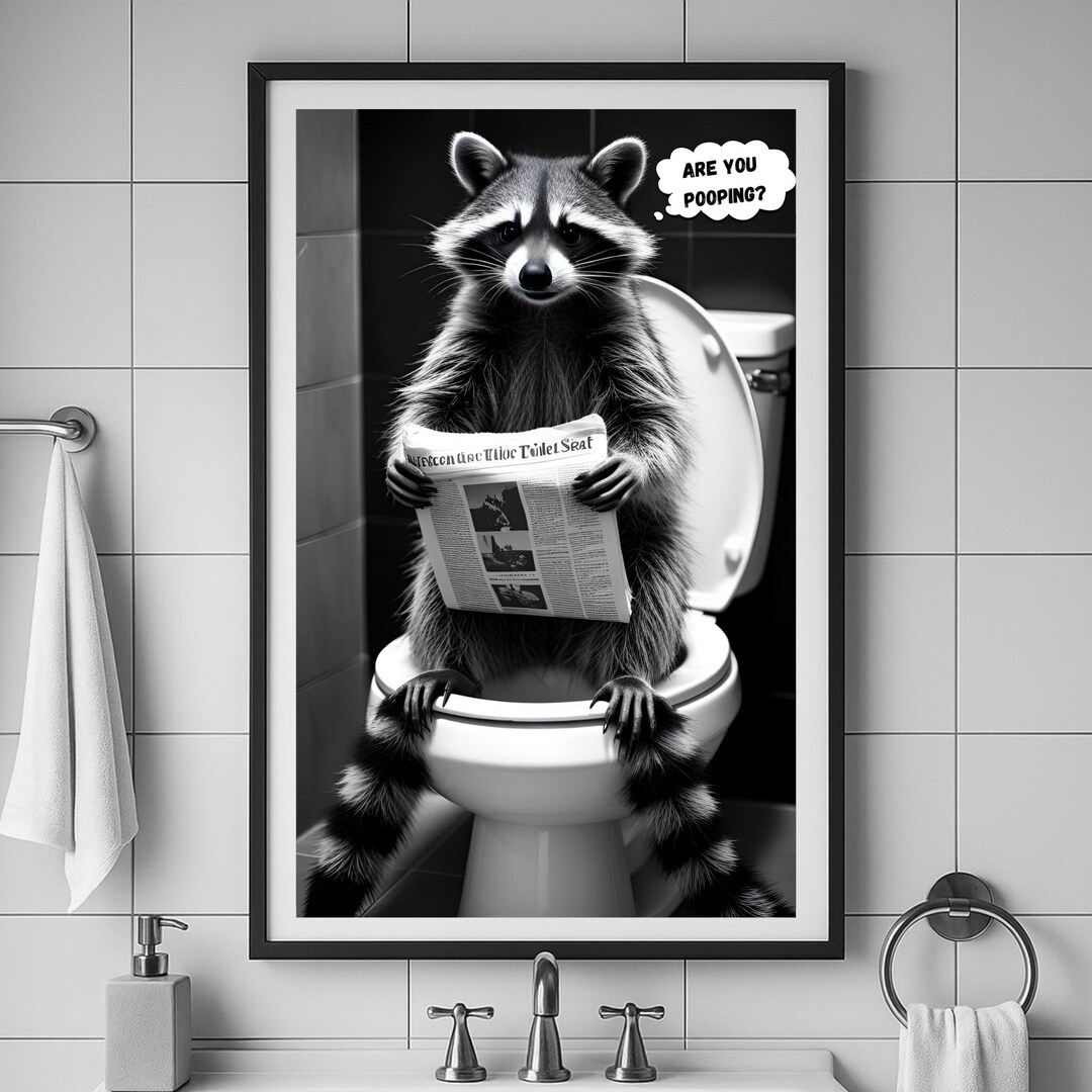 Raccoon Bathroom Wall Art, Funny Animal Bathroom Decor, Raccoon on ...