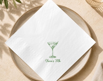 Personalized Cocktail Birthday Napkins, Custom Martini Cocktail Napkins, 30th Birthday Party Napkins, Cocktail Party Decor