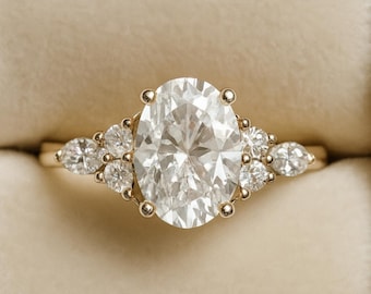 2CT Oval Moissanit Förlovningsring Vintage 9K Roséguld Jubileumspresent Bröllop Matchande Diamant Stapelring Vigsellöfte Present Till Henne