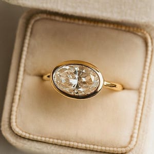 Oval Engagement Ring Simple Bezel Set Moissanite Ring 14k Solid Gold Moissanite Solitaire Ring for Women Oval Cut Diamond Proposal Ring Gift