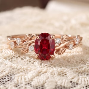 Ruby Engagement Ring - Nature Fairytale ring - Leaf Branch Twist Ring by AuranJewelCrafts