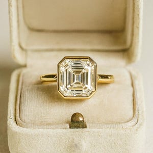 2.5 CT Asscher Cut Moissanite Engagement Ring, Solitaire Proposal Ring, Classic Moissanite Promise Ring, Bezel Set Wedding Ring Gift For Her