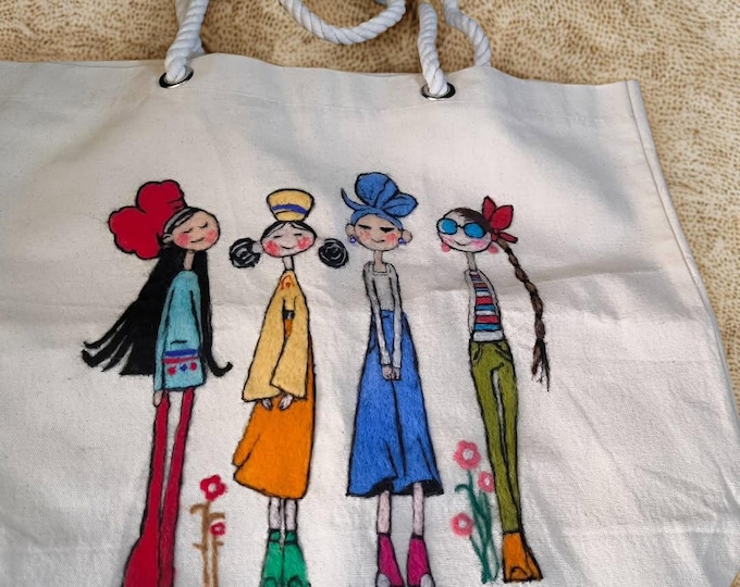 Handmade Felt Appliqué Canvas Tote Bag