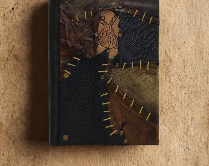 Handmade Leather Journal with Whirling Dervish – Sufi Patchwork Notebook – Mystic Refillable Diary