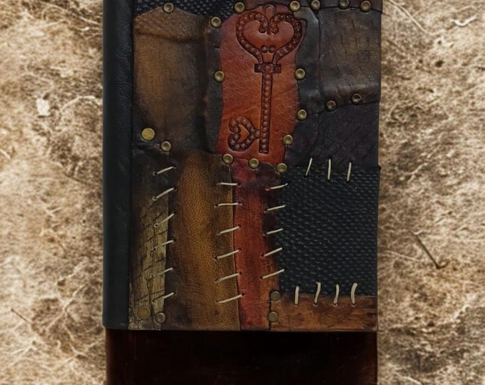 Handmade Leather Key Journal – Handcrafted Patchwork Notebook for Secrets & Stories