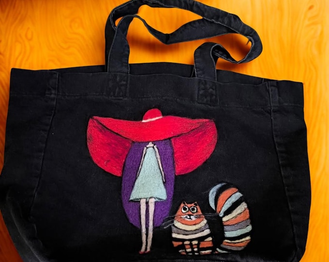 Handmade Felt Appliqué Black Canvas Tote