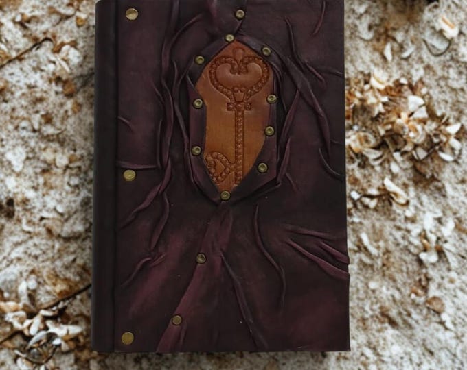Handmade Leather Journal with Embossed Key – Unique Dark Fantasy Sketchbook