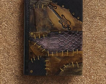 Handmade Leather Journal – Guitar Patch Gothic Notebook – Rock Lover Gift Idea