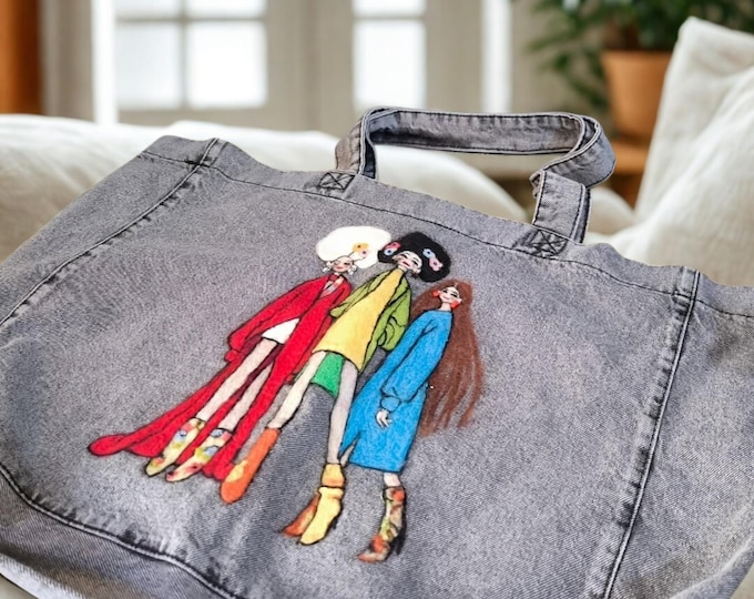 Handmade Denim Tote Bag with Felt Appliqué