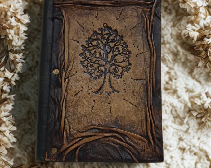 Handmade Leather Journal – Tree of Life Notebook – Rustic Brown Diary