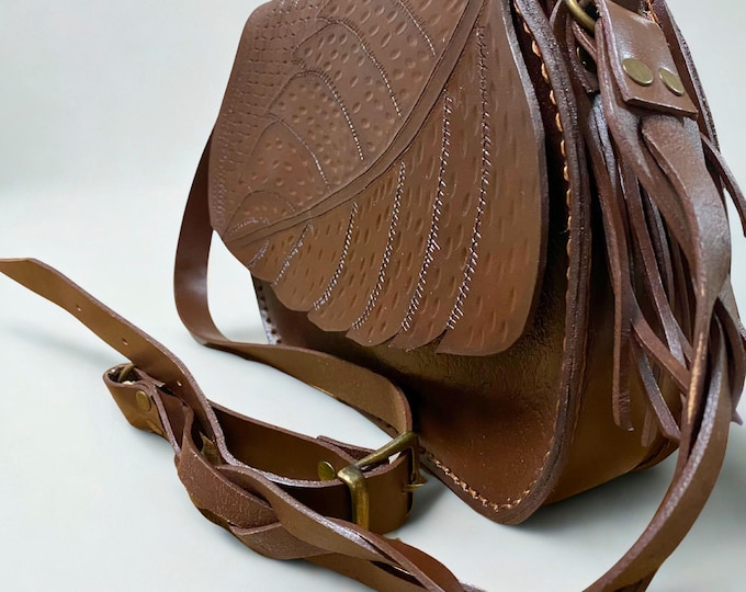 Handmade Genuine Leather Bag with Leaf Design