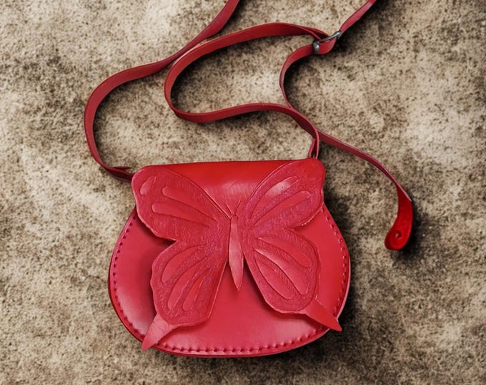 Handmade Leather Bag with Butterfly Design
