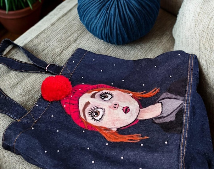 Handmade Felt Appliqué Denim Tote Bag