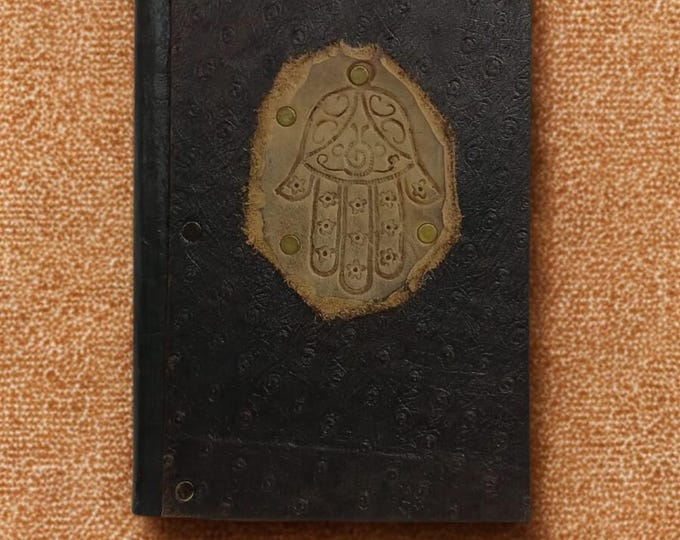 Handmade Leather Journal with Hamsa Symbol – Protective Boho Notebook