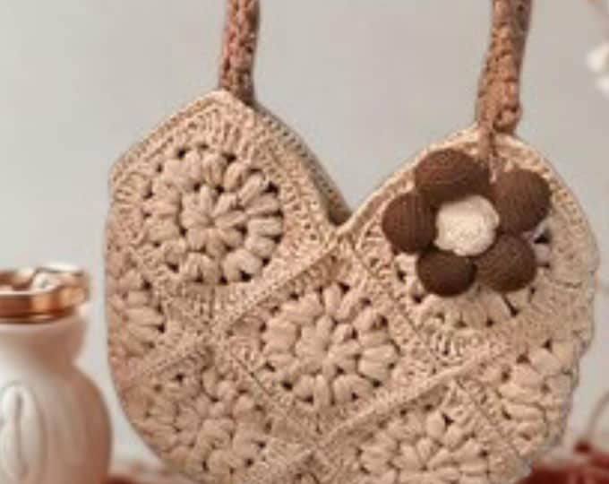Handmade Crochet Straw Bag with Floral Pattern