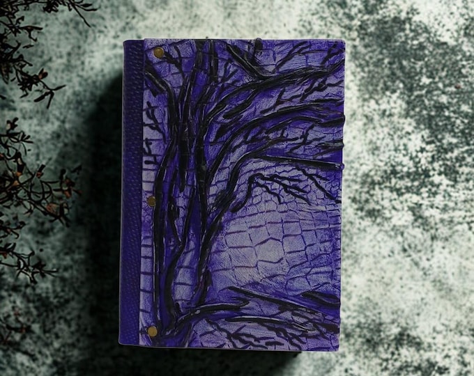 Handmade Purple Embossed Leather Journal – Tree of Shadows Handmade Fantasy Diary
