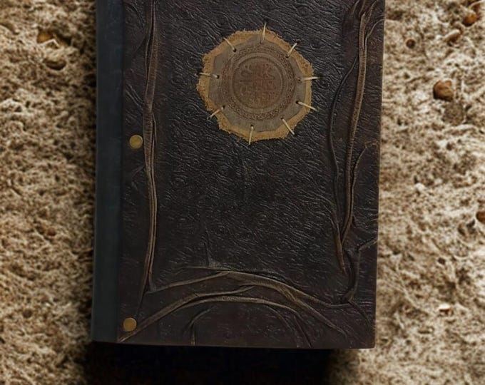 Handmade Dark Mystical Notebook – Refillable Diary Gift – Islamic Leather Journal with Arabic Calligraphy