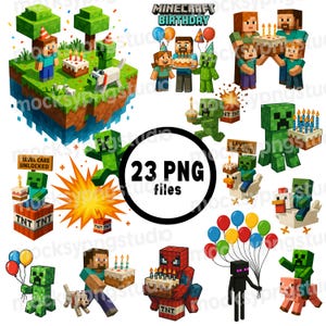 Mine Birthday Png Bundle, Game Character Birthday Png, My Birthday Png, Kids Gaming Party, Gamer Birthday Png, Creeper Inspired Gamer Design