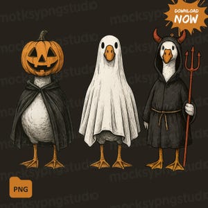 Funny Halloween Goose PNG, Cute Goose Sublimation Design, Witch Ghost Pumpkin Clipart for Shirts, Autumn Png, Skeleton Goose
