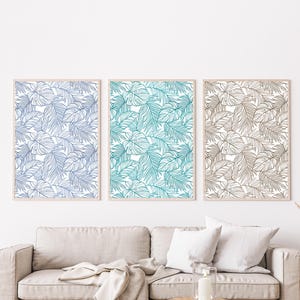 Tropisches Blatt Line Art 3er-Set | Minimalistische botanische Drucke | Druckbare Kunst mit Monstera Design