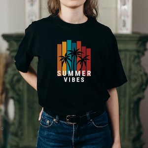 Summer Vibes SVG PNG | Retro Palm Tree Sunset Shirt Design | Beach Vacation Sublimation Clipart | Digital Download Cricut File