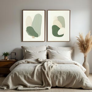 Minimalist Abstract Sage Green Wall Art Set of 2 – Botanical Neutral Prints, Modern Home Decor, Mid Century Wall Art Download