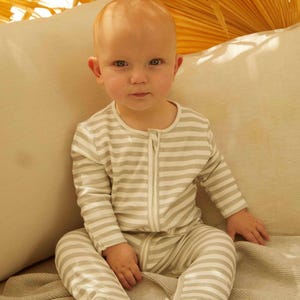 GOTS Certified Organic Baby Footed Sleeper | Striped Pajama with Zipper & Mitts | Myko Kids