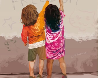 Printable Wall art - Freedom Kids poster - Editable Vector file fir nursery ir gifts