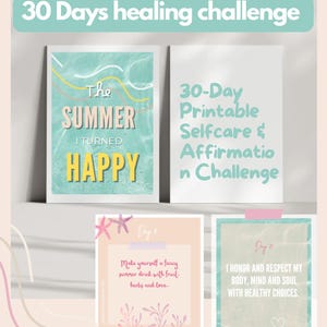 Tarjetas de amor propio imprimibles / Desafío de 30 días que combina 15 afirmaciones conmovedoras y 15 rituales suaves de verano