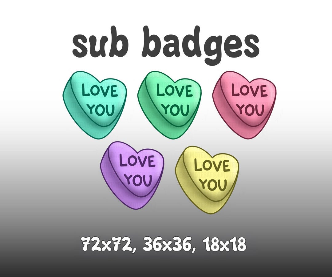 Pastel Candy Heart Sub Badges – Kawaii Streamer 'love You' Badges ...