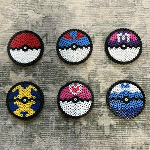 Poké Ball Magnets | Handmade Perler Bead Pokémon-Inspired | Perfect Gift