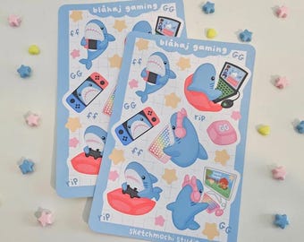 Blahaj Gaming Sticker Sheet: Cute Shark Stickers (Waterproof)
