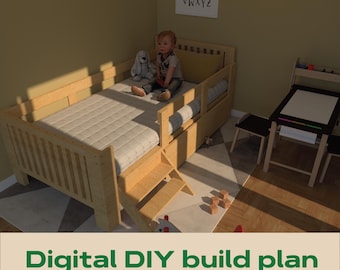 Plattegrond montessori-bed voor peuters, doe-het-zelfhandleiding houtbewerking (pdf-download)