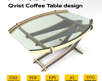 wooden Coffee table – Digital CNC Files for Download, Qvist design (dxf, svg, pdf) Files for CNC Router - Digital Download