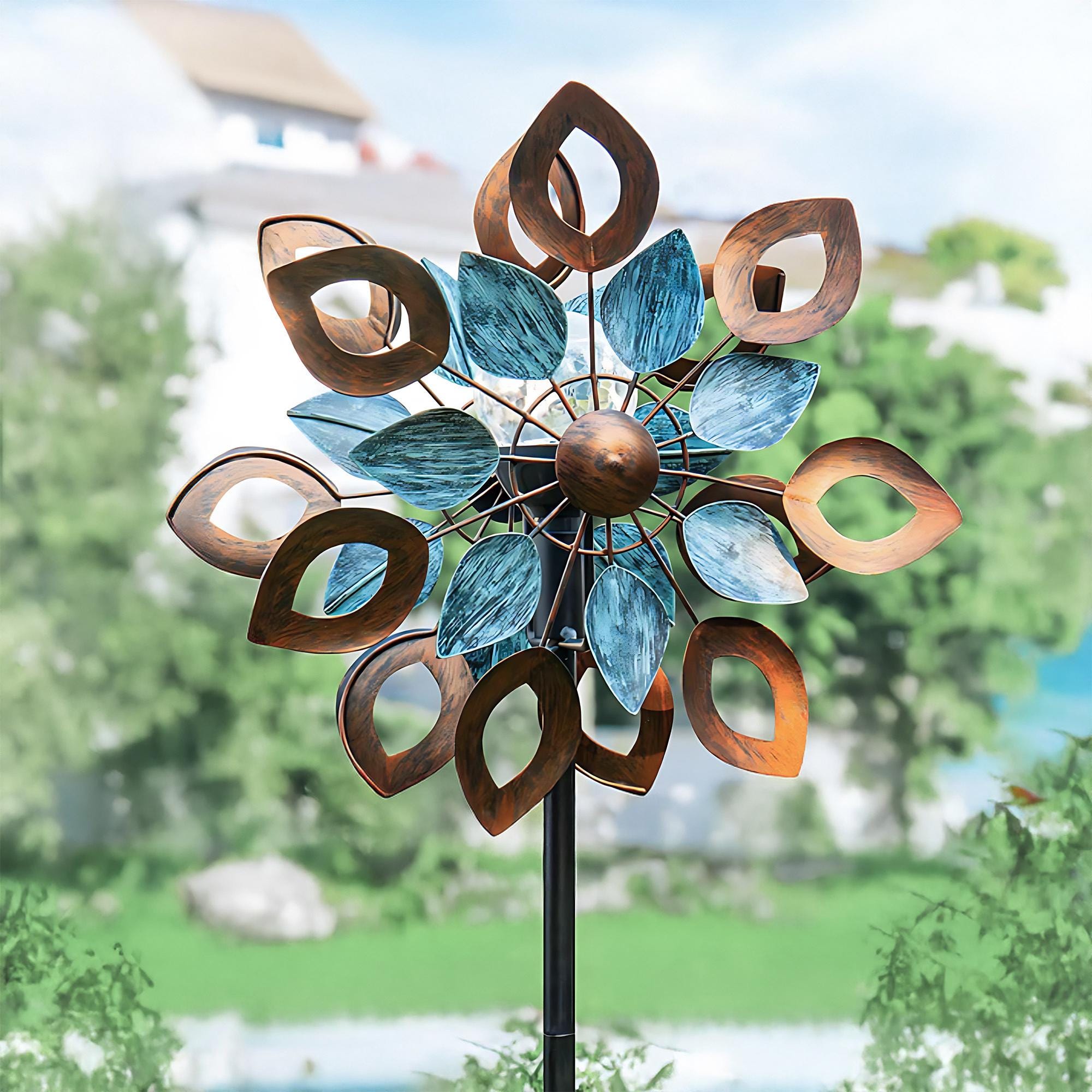 Copper Wind Spinner, Outdoor Metal Decor, Colorful Wind Sculpture, Yard Garden Decor Gift, Kinetic Windmill, Farmhouse Decor Metal Spinner