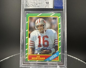 1986 Topps Joe Montana #156 gesigneerde game gebruikt Swatch BGS 10 Jersey Fusion