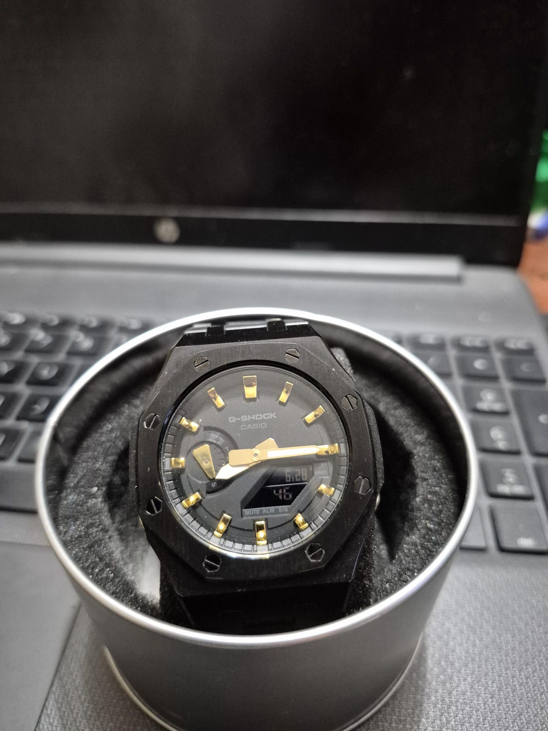 Modified Casioak Gshock, Black and Gold, Water Resistant, Shock ...