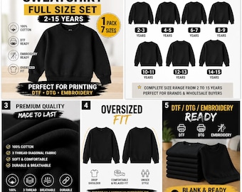 Blanco kindersweatshirt maatset 2-15 jaar katoen met ronde hals Klaar voor DTF Groothandel