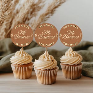 Mi Bautizo Cupcake Toppers: Baptism Barro Charro Decorations