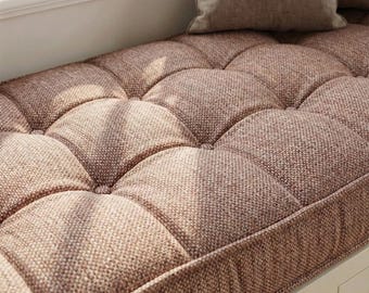 Custom Bench Cushion Indoor, Linen Floor Cushion, Window Seat Cushion