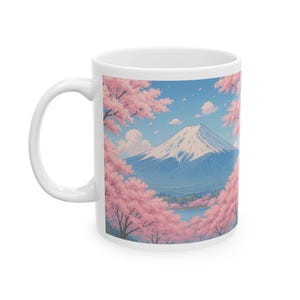 Cherry Blossom Ceramic Mug, Two-sided design, Floral Drinkware for Home Office, Spring Gift, Sakura Coffee Cup, Nature-Inspired Kitchenware