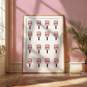 Modern Pickleball Paddle Wall Art Light Pink Print | Instant Download Pickleball Decor for Room & Office | Stylish Sport Gift