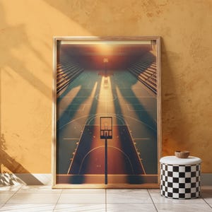 Basketball Court Digital Print | Sunrise Sports Poster | Motivational Wall Art | Basketball Decor for Athletes | Instant Download