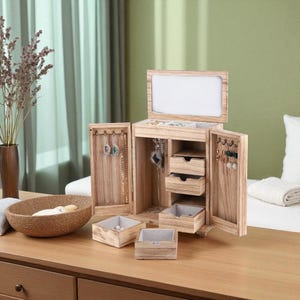 Wooden Jewelry Box with Mirror and Drawers – Large Jewelry Organizer for Rings, Earrings, Necklaces and Accessories Gift